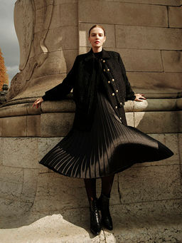 Beli Lastikli Saten Kad?n Pileli Etek