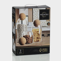 Банки для сыпучих Magistro Эко, 3 предмета: 450/700/1000 мл, с пробковой крышкой, стекло, прозрачные  фото 9