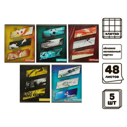 Комплект тетрадей из 5 шт, 48 листов, клетка, Спорт, обложка мелованный картон, блок офсет
