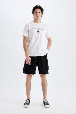 Relax Fit Duz Paca Gabardin Kargo Bermuda Sort