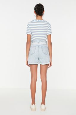 TRENDYOLMILLA Mavi Yuksek Bel Denim Sort TWOSS21SR0435