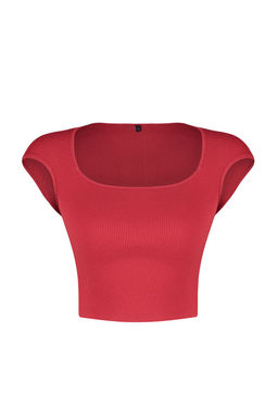 K?rm?z? fitted/vucuda Oturan Fitilli Esnek Orme Bluz TWOSS24BZ00641