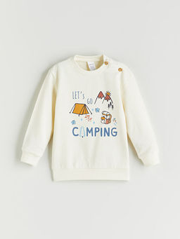 Bisiklet Yaka Bask?l? Erkek Bebek Sweatshirt ve E?ofman Alt 2li