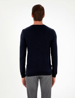 Lacivert Slim Fit Bisiklet Yaka Basic Triko Kazak