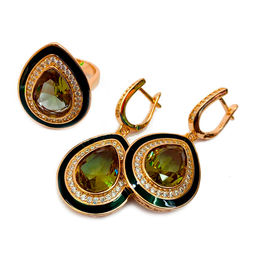 Комплект Султан-26, султанит, покрытие под золото, размеры кольца: 17, 18, 19, 20 - Agat77 фото 3