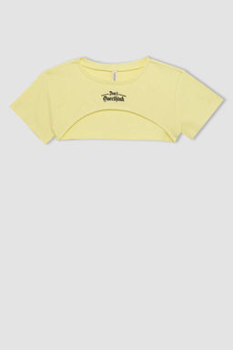 Футболка из двух частей с короткими рукавами в рубчик для девочек - Defacto фото 8