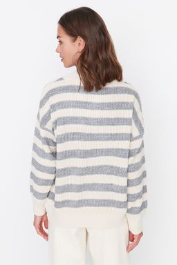 Ekru Genis Kal?p Cizgili Triko Kazak TWOAW23KZ00516 - Trendyolmilla фото 5