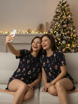 Костюм женский кулирка с шортами "ГРИБОЧКИ" ЧЕРНИЛО