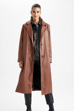 Водоотталкивающий плащ из искусственной кожи - Defacto фото 4