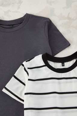 Antrasit-Ekru 2li Erkek Cocuk Basic-Cizgili Regular Kal?p K?sa Kol Orme T-Shirt TKDSS25TS00025 - Trendyolmilla фото 7