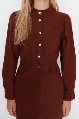 TRENDYOLMILLA Kahverengi Mini Dokuma Dokuma Elbise TWOAW23EL00427  фото 9