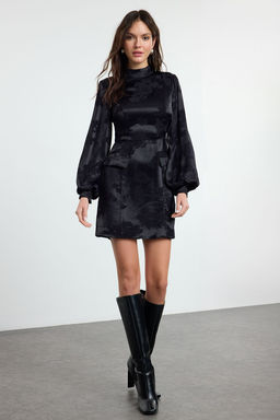 Siyah Animal A Kesim Mini Dokuma Elbise TWOAW25EL00475