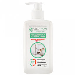 Гель для мытья посуды 0,490л, Антибактериальный эффект, 6,6х6,8х17,2см, с дозатором, Clean Home (Россия)  фото 3