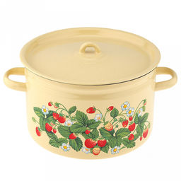 Земляника лесная Кастрюля эмалированная 7л, форма цилиндрическая, металлическая крышка, металлические ручки (Россия)