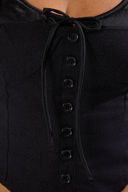 Trendyolmilla Siyah Keten Icerikli Saten Detayl? Fitted Ask?l? Dokuma Bluz TWOSS25BZ00419  фото 7