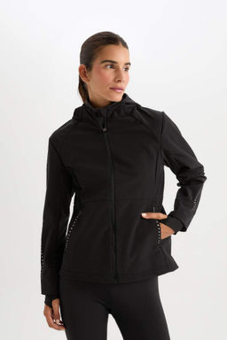 DefactoFit Водоотталкивающее ветрозащитное пальто Slim Fit с капюшоном и карманом на молнии с флисовой подкладкой из софтшелла  фото 5