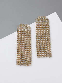 Серьги висячие со стразами Водопад мягкий квадрат, белые в золоте