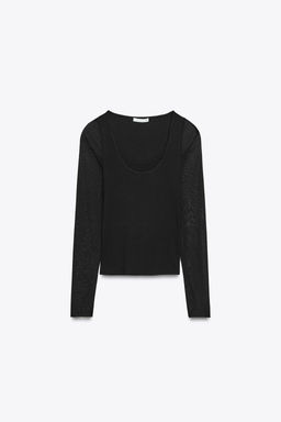 SEMI-SHEER COMBINED T-SHIRT - Zara фото 5
