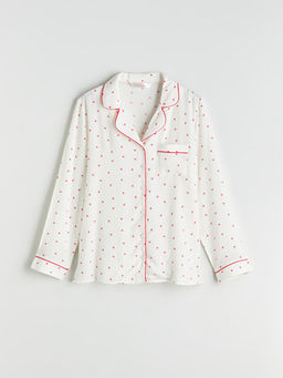 G?mlek Yaka Kalp Desenli Kad?n Pijama ?st?