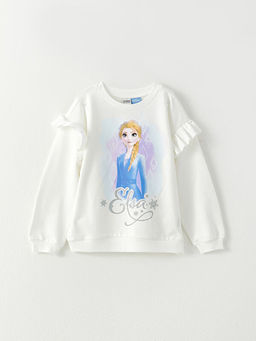 Bisiklet Yaka Elsa Bask?l? Uzun Kollu K?z ?ocuk Sweatshirt