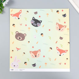 Цена за 5 шт. Бумага для скрапбукинга двусторонняя «Лесные звери и пёсики», плотность 180 г, 30.5×32 см