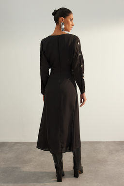 Trendyolmilla Limited Edition Siyah A Kesim Dikis Detayl? Dokuma Elbise TWOAW24EL00866  фото 5