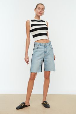 Ekru Crop Cizgili Bluz TWOSS22BZ1173