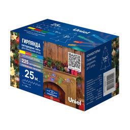 ULD-S2500-225/STK MULTI IP20 Гирлянда светодиодная, 25м. Соединяемая. 225 светодиодов. Разноцветный свет. Провод прозрачный. ТМ Uniel
