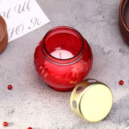 Поминальная свеча парафиновая в стеклянном подсвечнике Лампада, красный