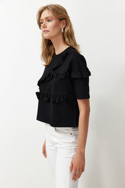 TRENDYOLMILLA Beyaz %100 Pamuk F?rf?r Detayl? Relaxed/Rahat Kal?p K?sa Kollu Orme T-Shirt TWOSS24TS00232  фото 10