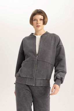 Кардиган-бомбер с выцветшим эффектом и воротником-стойкой Relax Fit