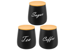 Набор 3 банок д/хранения 850 мл 12*12*13 см Tea, Coffe, Sugar с бамбук. крышк.черный матовый - Elan gallery фото 4