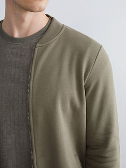 Kolej Yaka Erkek Kal?n Fermuarl? Sweatshirt