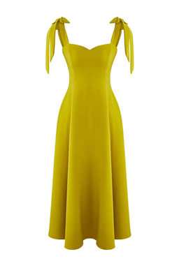 Yag Yesili A-Kesim Ask? Baglama Detayl? Dokuma Midi S?k Abiye Gece Mezuniyet Elbisesi TPRSS24EL00251