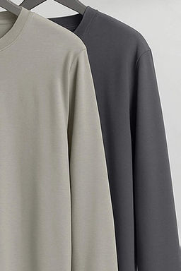 Antrasit-Gri 2li Paket %100 Pamuk Uzun Kol Regular/Normal Kesim T-Shirt TMNAW24TS00001 - Trendyolmilla фото 2