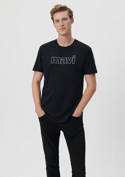 Mavi Logo Bask?l? Siyah Tisort