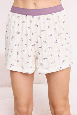 Ekru Cicek Desenli Lastik Detayl? Fitilli/Pointel Orme Pijama Tak?m? THMSS26PT00081