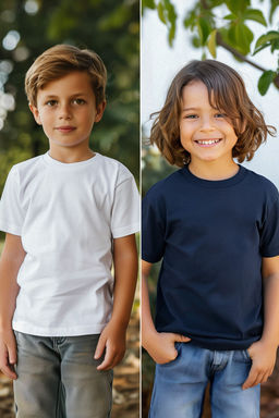Lacivert-Beyaz 2li Erkek Cocuk Pamuklu Basic Regular Kal?p K?sa Kol Orme T-Shirt TKDSS24TS00018