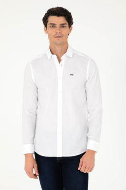 Мужская белая базовая рубашка с длинным рукавом