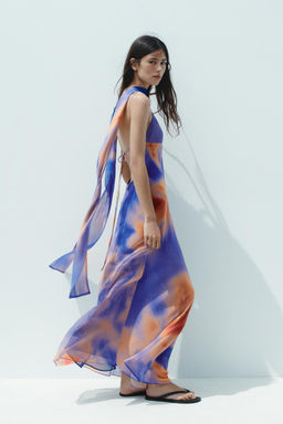 LONG PRINTED SCARF DRESS