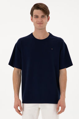 Erkek Comfort Fit Bisiklet Yaka Lacivert Ti__rt Sepette S_rpriz _ndirim