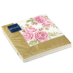 Салфетки бумажные Art Bouquet 33х33см, 3-х слойные, 20 штук в упаковке, 100% целлюлоза, Розы в золотой рамке (Россия)  фото 2