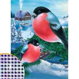 Алмазная мозаика на новый год с частичным заполнением на холсте «Снегири», 15×21 см, набор для творчества