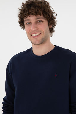 Erkek Comfort Fit Bisiklet Yaka Lacivert _nce Sweatshirt