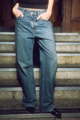 RELAXED FIT TRF DIAMANTE MID-WAIST JEANS - Zara фото 2