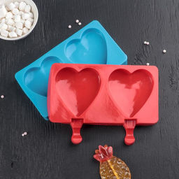 Форма для мороженого Сердечко, силикон, 19.5?14?2.5 см, 2 ячейки (8.4?9 см), МИКС