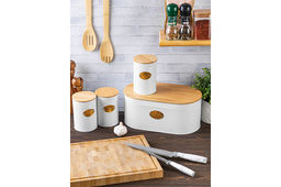 Набор 3 банок для сыпучих продуктов 900 мл 10*10*14,5 см Tea, coffee, sugar белый с бамбук.крыш - Elan gallery фото 5