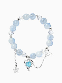 Браслет с подвесками "Сахарный" сердце тякучее, шар № 10/8, цвет небесно-голубой в серебре   1096792