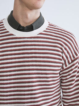 Bisiklet Yaka ?izgili Erkek Triko Kazak