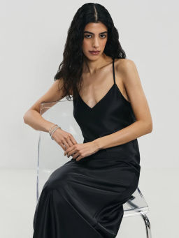 Атласное платье миди на бретелях / Zarina  фото 2